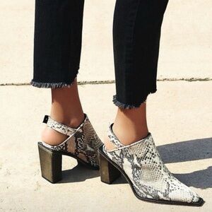 Free People Silver Storm Python Snake Slingback Mule Booties Size 38 Taupe